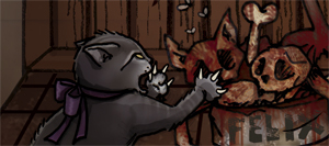Un chat sort ses griffes devant sa gamelle remplie de cadavre de chat